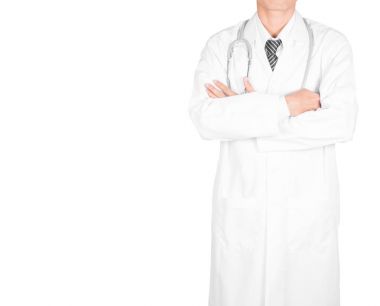 Çapraz eller ile izole kırpma yolu ile beyaz arka plan üzerinde ayakta doktor