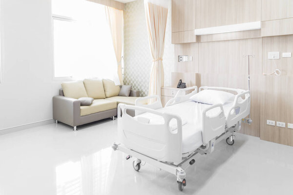 Hospital room with beds and comfortable medical equipped in a modern hospital