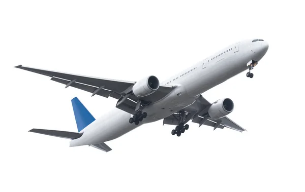 Avion commercial sur fond blanc avec trajectoire de coupure — Photo