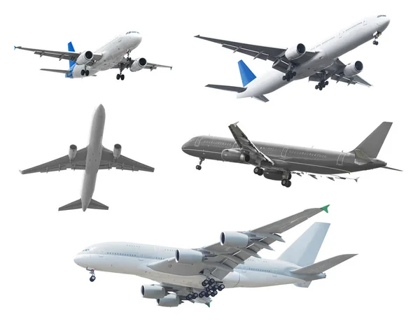 Zbiór samolotów pasażerskich na białym tle — Zdjęcie stockowe