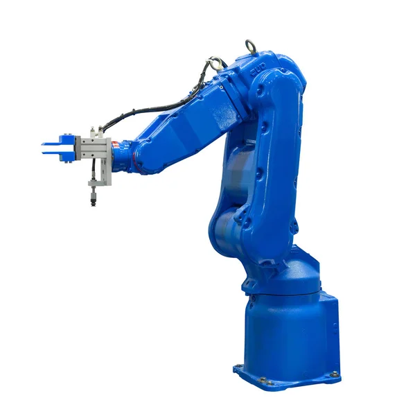 Braccio robotico industria blu isolato incluso percorso di ritaglio — Foto Stock
