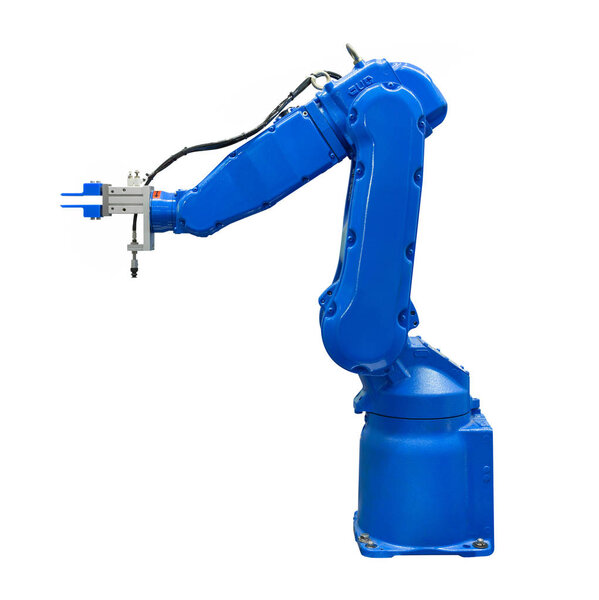 Blue industry robotic arm isolated included clipping path