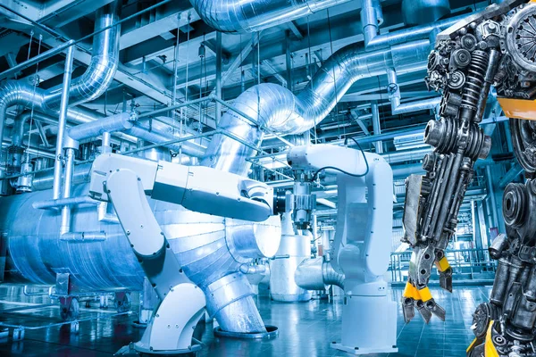 Human robot control automatic robotic hand at industry — Stock Photo, Image