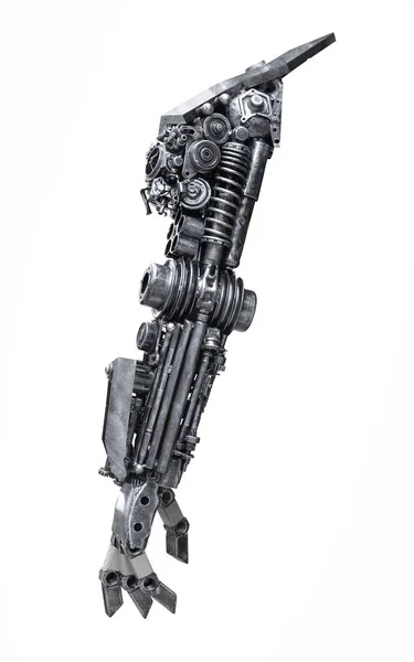 Vista posteriore robot metallico fatto a mano da parte della macchina isolato — Foto Stock