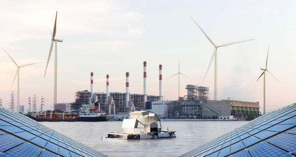 Turbina ad acqua davanti alla centrale termica, Green Energy conc — Foto Stock