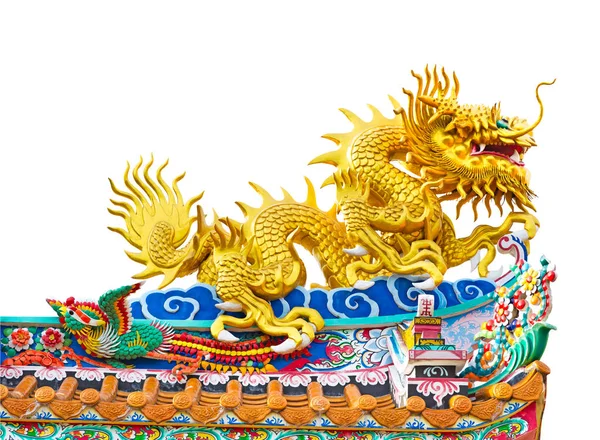 Dragon on chinese temple roof isolated on white background with — Stock Photo, Image