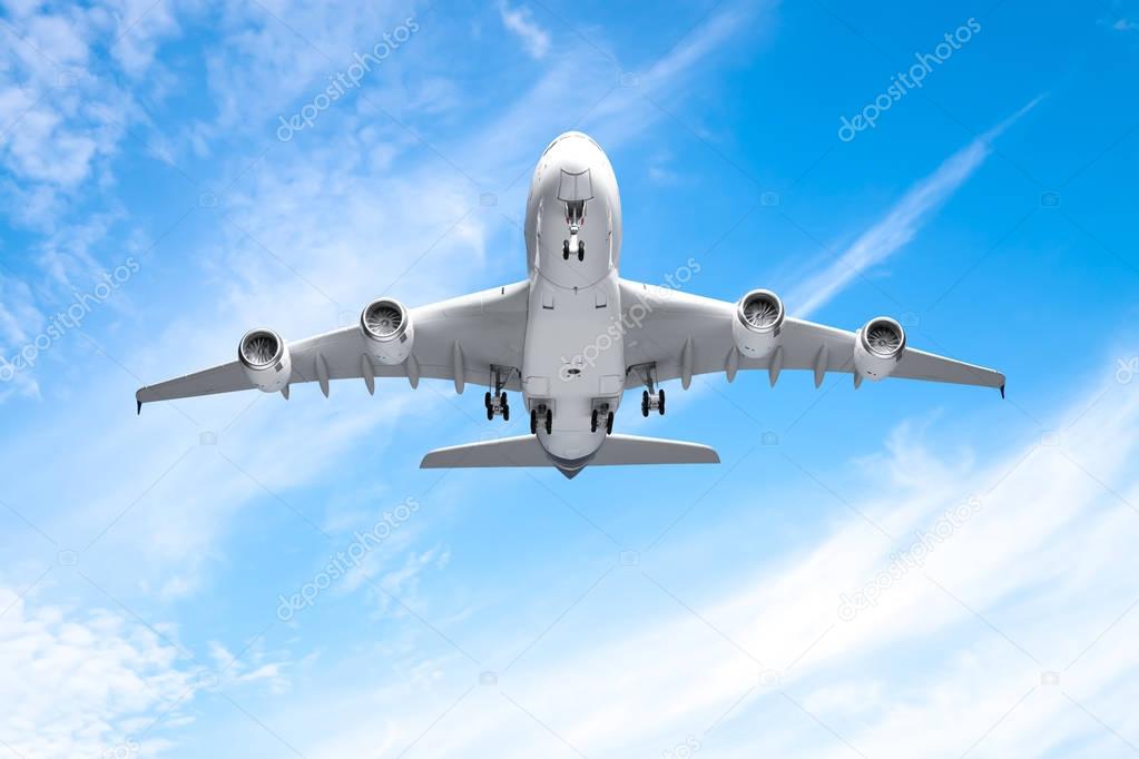 Aeroplane flying in the blue sky