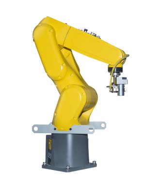 Otomotiv bölümü izole kırpma ile beyaz arka planda tutan sanayi robot kol