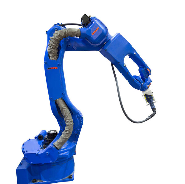 Automated robotic arm with 3D scanner in automotive industry isolated on white background with clipping path