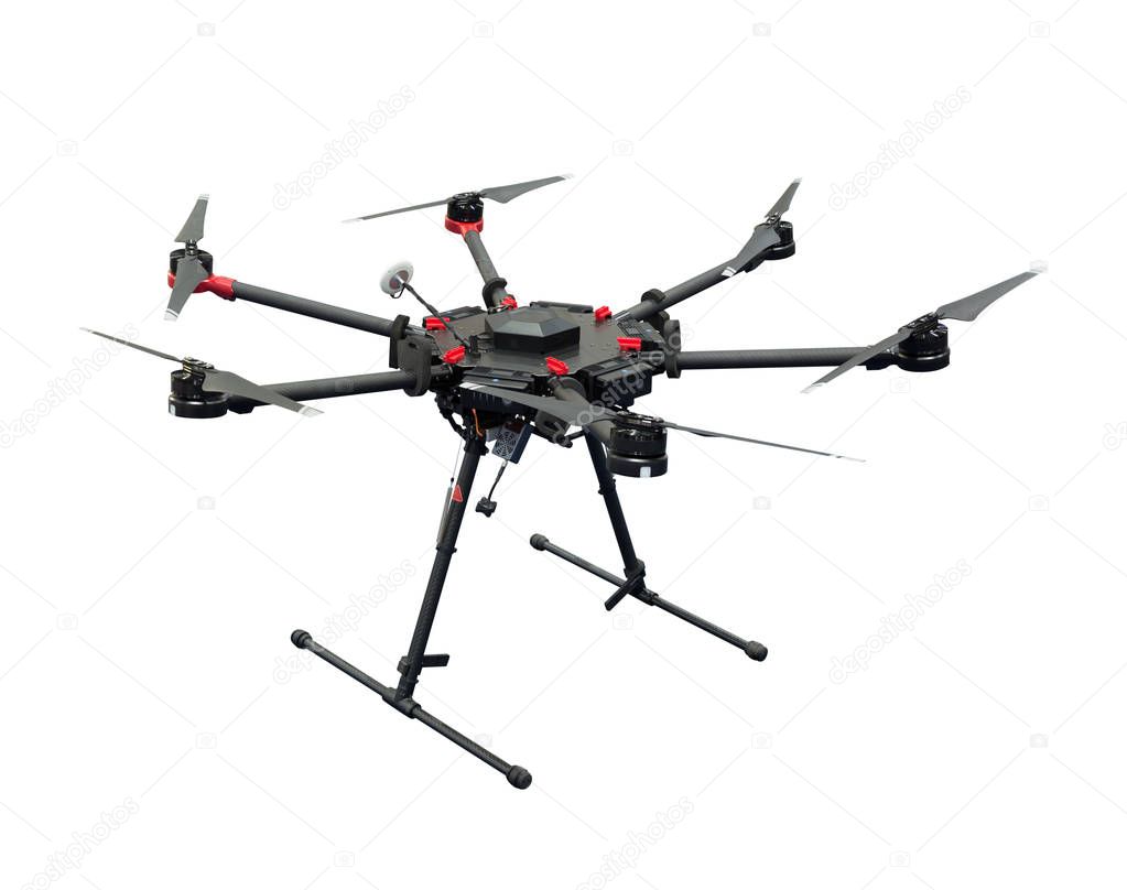 Drone hexacopter isolated on white background with clipping path