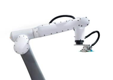 Robotik seçili devre kartı kırpma yolu olan beyaz arkaplanda izole edildi