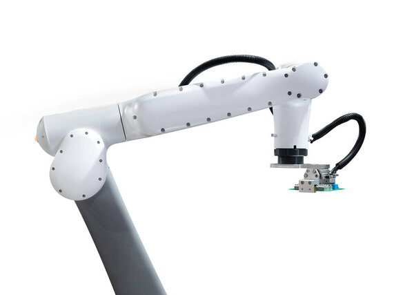 Роботизированная печатная плата изолирована на белом фоне с вырезкой