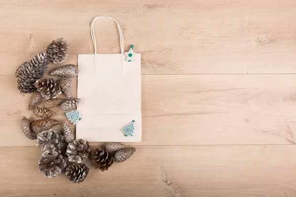 Pine cones and a gift bag