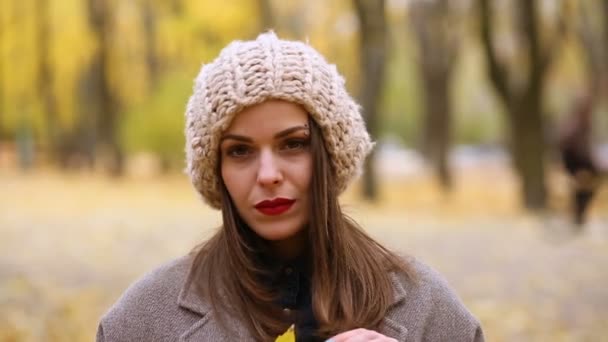 Mujer en el parque de otoño — Vídeos de Stock