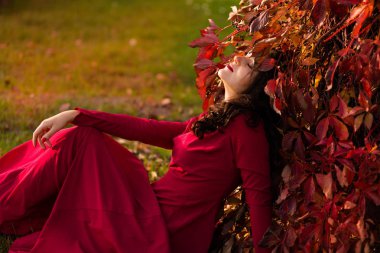 Sonbahar parkında güzel bir kadın.