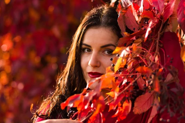 Bela mulher no parque de outono — Fotografia de Stock