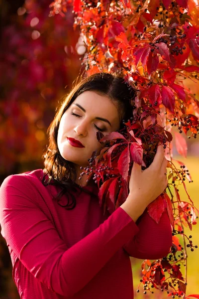 Bela mulher no parque de outono — Fotografia de Stock