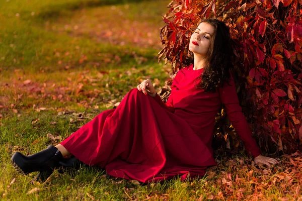Beautiful woman in the autumn park — Stock Photo, Image