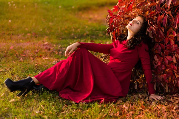 Beautiful woman in the autumn park — Stock Photo, Image