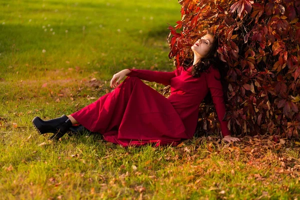 Bela mulher no parque de outono — Fotografia de Stock