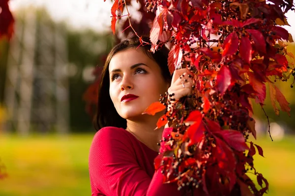 Donna nel parco autunnale — Foto Stock