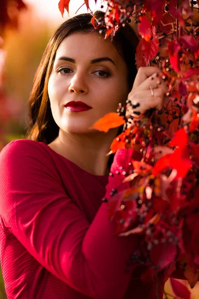 Mujer en el parque de otoño — Foto de Stock