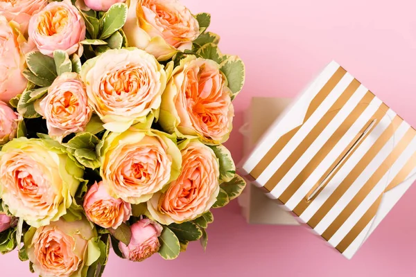 Beautiful pink roses in a box