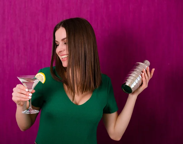 Happy Woman Drinking Cocktail Party — Stock Photo, Image