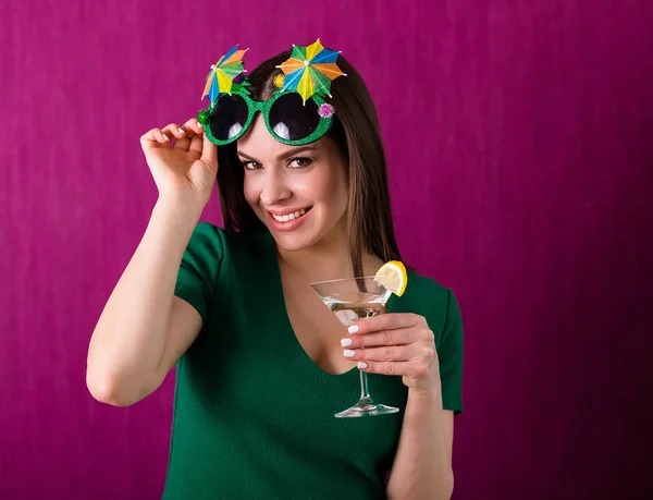 Woman Wearing Party Glasses Celebrates Patrick Day — Stock Photo, Image