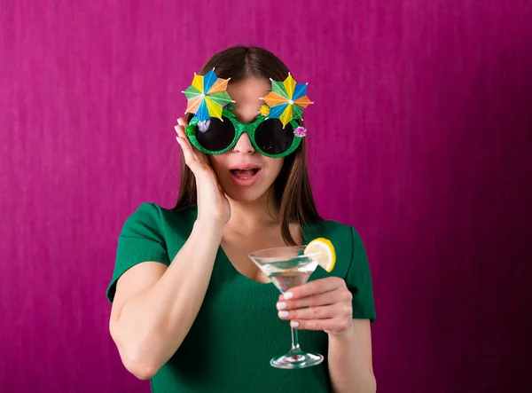 Woman Wearing Party Glasses Celebrates Patrick Day — Stock Photo, Image