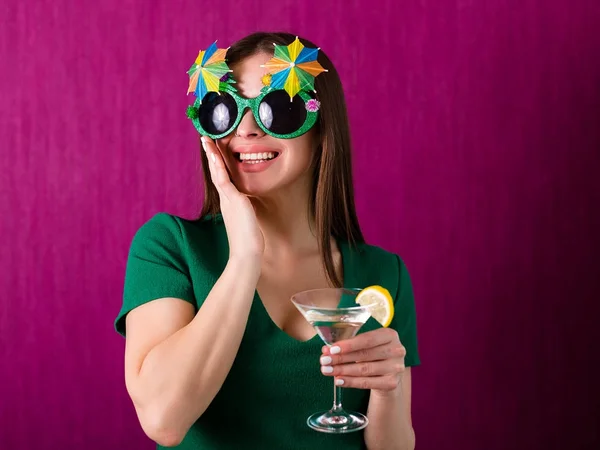 Woman Wearing Party Glasses Celebrates Patrick Day — Stock Photo, Image