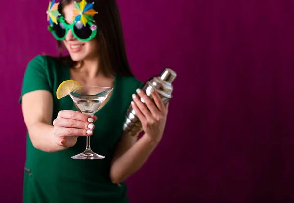 Woman Wearing Party Glasses Celebrates Patrick Day — Stock Photo, Image