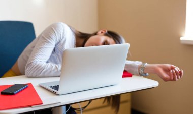 Belgili tanımlık laptop, ofiste çalışan genç kadın