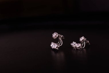 Kopya alanı siyah bir zemin üzerine ince gümüş takılar