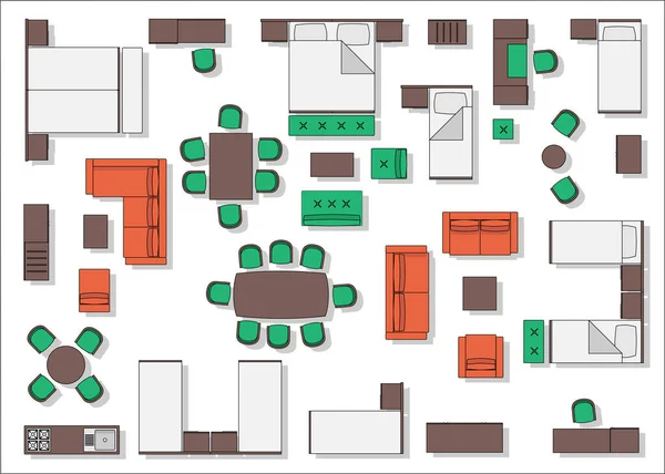 Hotelmöbel Von Oben Ansicht Farbe — Stockvektor