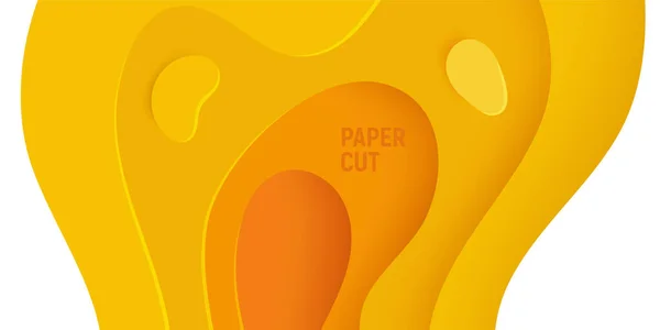 Gelbes Papier geschnittenes Banner mit abstraktem 3D-Schleim-Hintergrund und gelben Wellenschichten. Abstraktes Layoutdesign für Broschüre und Flyer. Papier Kunst Vektor Illustration — Stockvektor