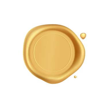 Seal wax. Gold stamp wax seal with sparkles isolated on white background. Retro and old golden stamps. Realistic 3d vector icon