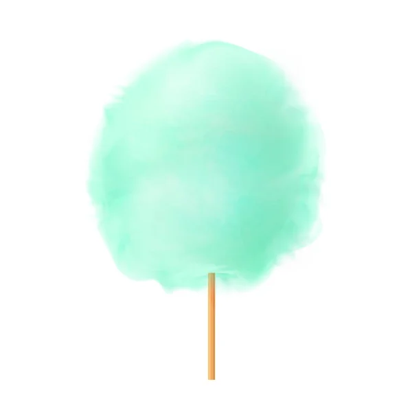 3d cotton candy. Realistic cotton candy on wooden stick isolated on white background. Summer tasty and sweet snack for children in parks and food festivals. Vector illustration — 스톡 벡터