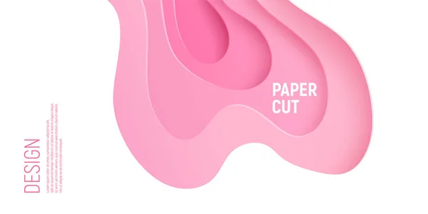 Bannière découpée en papier rose avec fond abstrait de boue 3D et couches ondulées roses. Schéma abstrait pour brochure et dépliant. Illustration vectorielle d'art papier — Image vectorielle