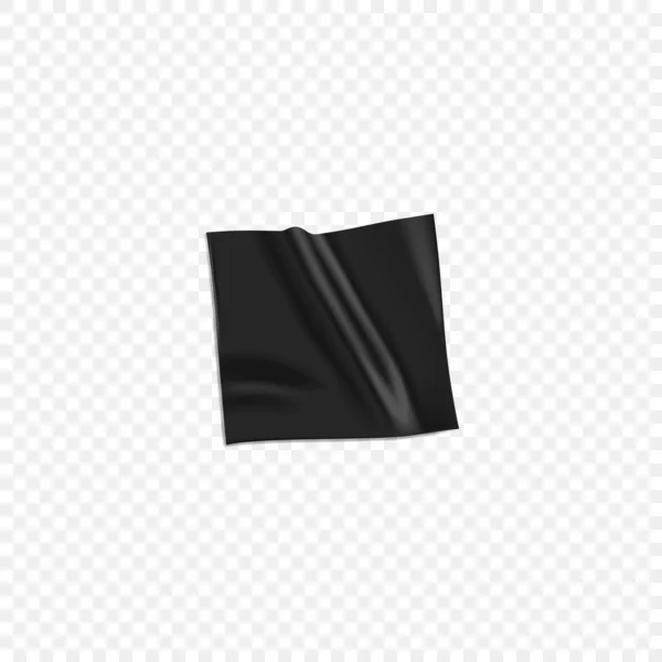 Siyah koli bandı. Şeffaf arkaplanda izole edilmiş siyah yapıştırıcı bant parçası. Gerçekçi 3d vektör illüstrasyonu — Stok Vektör