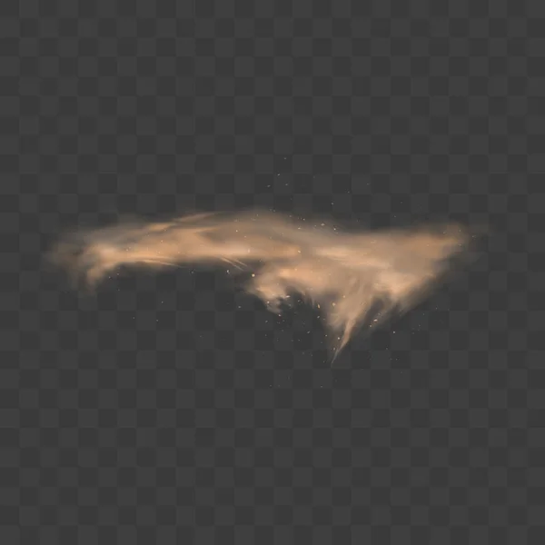 石や透明な背景に隔離されたほこりの砂の雲 砂漠の砂嵐 現実的なベクトル図 — ストックベクタ