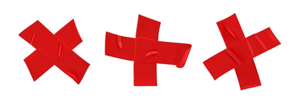 Красный клейкий скотч. Реалистичный красный клейкий крест ленты для фиксации изолированы на белом фоне. Шотландский крест. Реалистичная трехмерная векторная иллюстрация — стоковый вектор