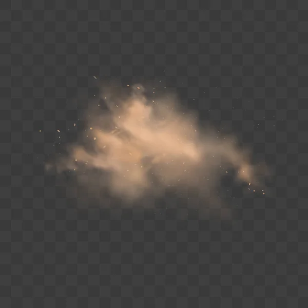 Nuvem de areia de poeira com pedras e partículas empoeiradas voadoras isoladas em fundo transparente. Tempestade de areia no deserto. Ilustração vetorial realista — Vetor de Stock