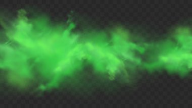Green smoke isolated on transparent background. Realistic green bad smell, magic mist cloud, chemical toxic gas, steam waves. Realistic vector illustration. clipart