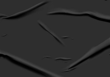 Islak buruşuk efektli siyah yapıştırıcılı kağıt. Buruşuk desenli siyah ıslak kağıt poster şablonu. Gerçekçi vektör posterleri..