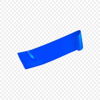 Mavi koli bandı şeffaf arka planda izole edildi. Gerçekçi mavi yapıştırıcı bant tamir için. Yapışkan kağıt yapıştırılmış. Gerçekçi 3d vektör illüstrasyonu.