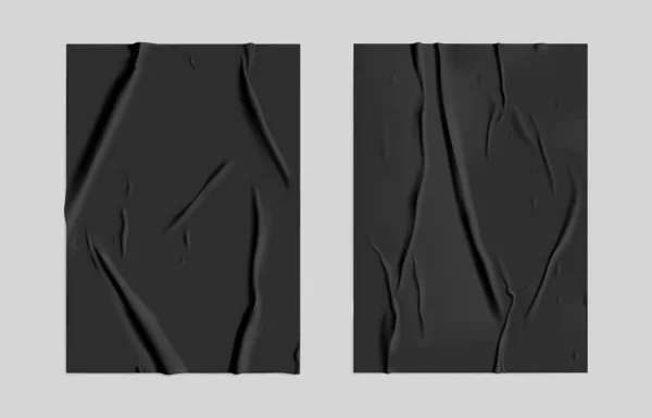 Black Glued Paper Set Wet Wrinkled Effect Gray Background Black — Stock Vector