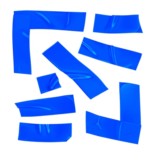 Blaues Klebeband Set Vorhanden Realistisches Blaues Klebeband Zum Befestigen Isoliert — Stockvektor