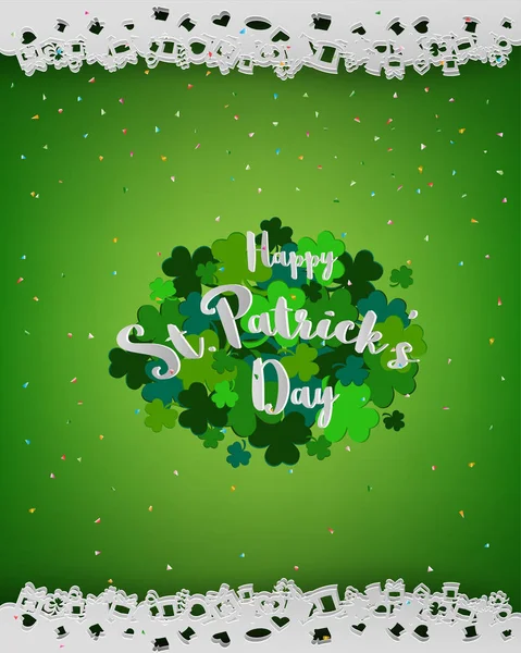 Fond Saint-Patrick, élément design avec lettrage sur trèfle vert, papier découpé style, illustration vectorielle — Image vectorielle