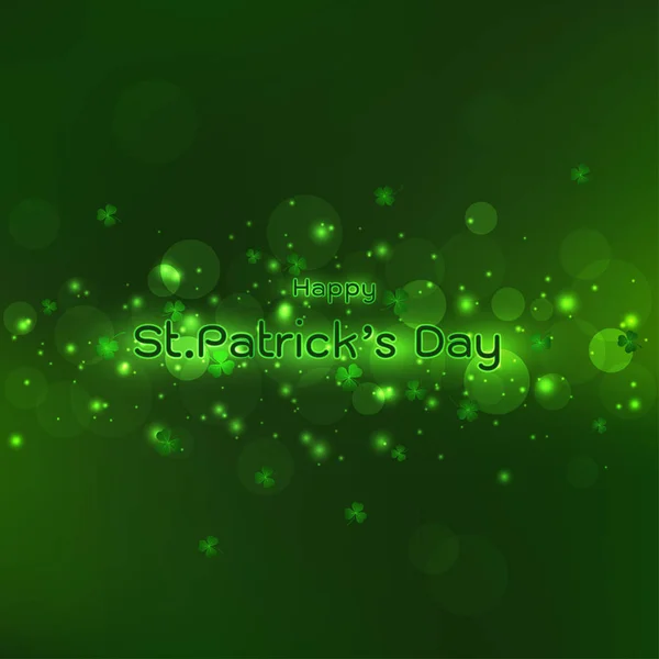 Brilho e luz brilhante no fundo verde escuro para o Dia de São Patrício — Vetor de Stock